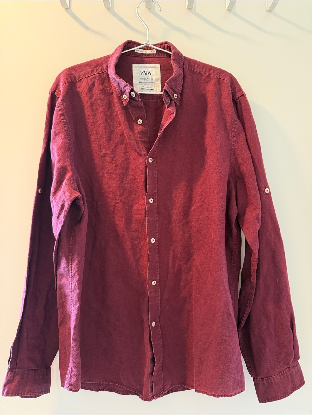 Zara Men's Button-Down Shirt in Burgundy Red